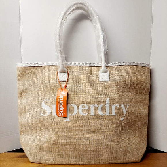 NEW Superdry Darcy Jute Tote Natural Color Large Bag - Picture 1 of 12